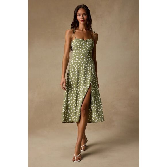Lulu's Dresses & Skirts - Lulus Party in Paris Sage Green Print Tie-Strap Midi Dress Size XS